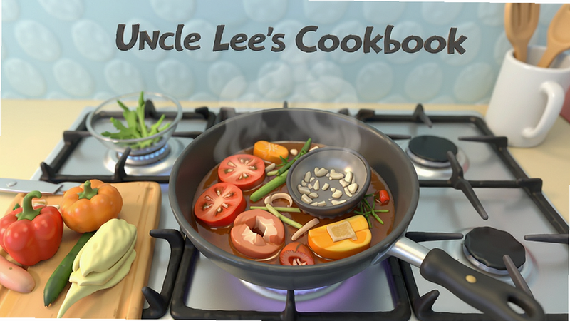 ����ΪUncle Lee's Cookbook�е���⿳���������Ϊ��һ�˳��ӽǣ��Ű�۽�����̨���򣬷��Ϊ��ͨдʵ��ϣ�ϸ��չ��ʳ��ɫ������󣬻���ϸ�壬�ɾ��������޶���UIԪ��