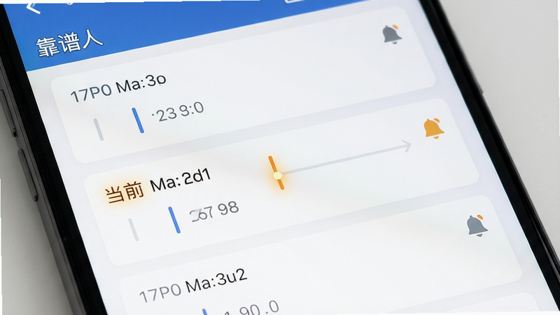 主体为“靠谱人”应用的日程管理界面特写,布局为垂直列表式,展示不同时间段的日程卡片,排版清晰分层,风格简洁商务,细节包含高亮显示的当前时间指针与提醒铃铛图标,画质清晰,干净,无多余元素