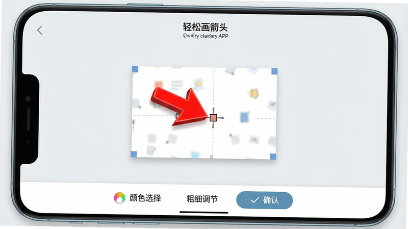 һ�Ÿ�����ֻ������ͼ�������ǡ����ɻ���ͷ��APP�����������棬����Ϊǳ��ɫ��������Ļ������ʾһ�ű���ע��ͼƬ��ͼƬ����һ���ʺ�ɫ�������ͷָ��ĳ���ؼ��㡣����ײ��м��Ĺ���������������ɫѡ�񡱡�����ϸ���ڡ��͡�ȷ�ϡ���ť�����岼�����࣬�Ű����������Ϊ�ִ���ƽ��UI��ƣ�ϸ�ڴ�չ����͵���ӰЧ�������ʳ��壬�޶�������Ԫ�أ����ֱ�ǩΪ�����ɻ���ͷ��