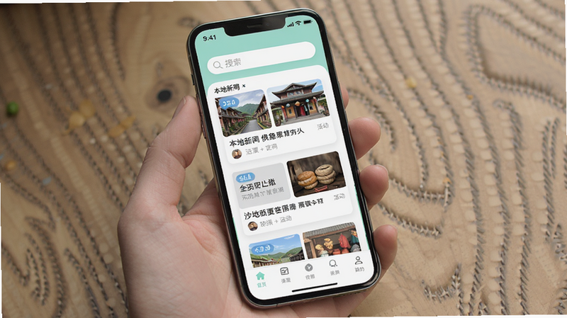����Ϊ�����ֻ���Ļ����ʾɳϪ+APP��ҳ���棬���ֲ��ÿ�Ƭʽ��ƣ����������������м�չʾ�����������б����ײ�Ϊ������������ƽ����ɫ�����µ��ţ�ϸ�����������ʸ��壬�ɾ����޶���Ԫ��