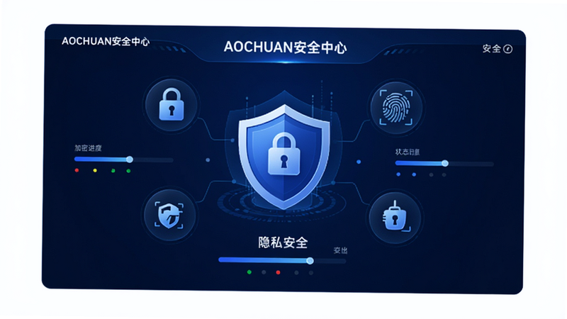 ����ΪAOCHUAN��ȫ���Ľ��棬��������Ϊ����ͼ�꣬��Χ���Ƽ�������ָ��ʶ���ͼ�꣬�Ű�Գ�ƽ�⣬�������ɫ�����ְ�ȫ�У�ϸ�ڰ������ܽ�������״ָ̬ʾ�����ʸ��崿�����޶���Ԫ�أ����ְ�������˽��ȫ��