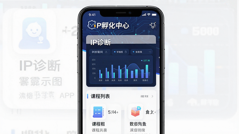 创客匠人学员版APP的功能模块示意图,主体为手机界面,布局展示