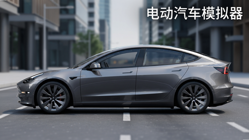 主体为一辆银灰色的特斯拉Model 3轿车,侧面视角,布局居中,背景是模糊的现代城市街道,风格为写实渲染,细节丰富,车身反光清晰,画质8k,干净,无多余元素,文字标注