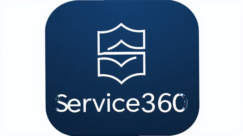 主体为Service360安卓应用图标,深蓝色背景,白色简洁线条勾勒出的香格里拉标志,布局居中,排版简洁现代,风格高端商务,细节精致,画质高清,干净,无多余元素,文字