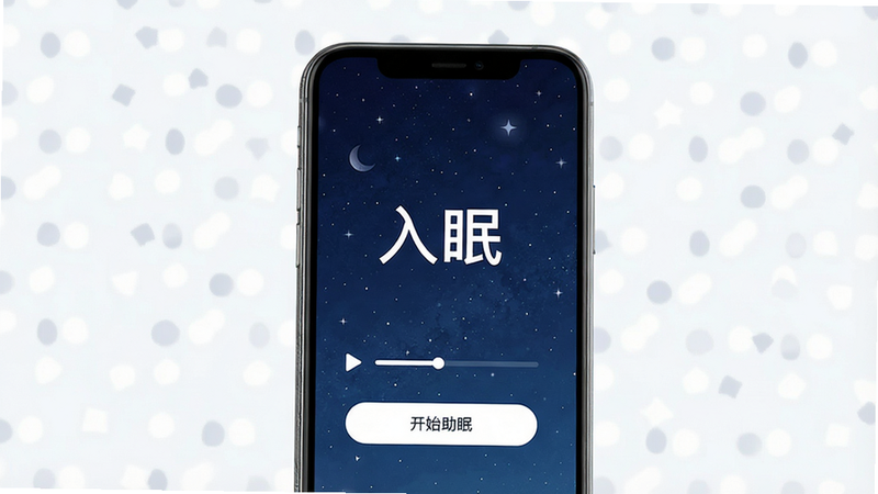 手机应用界面展示,主体为名为“入眠”的APP启动页,深蓝色星空背景,中央显示白色文字“入眠”,下方有简洁的播放进度条和“开始助眠”按钮,布局极简,排版居中,风格现代扁平化,细节精致,画质高清,干净无多余元素