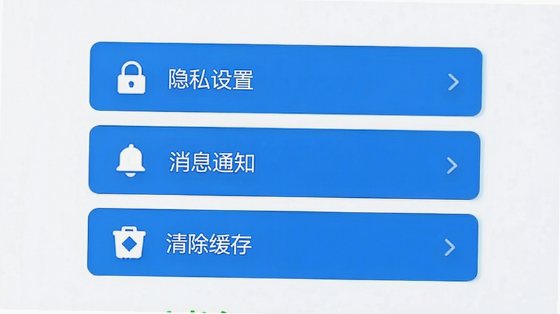 转手二手交易设置界面预览,显示“隐私设置”、“消息通知”、“清除缓存”等选项,界面简洁,图标清晰,蓝色主题色,高清画质,无水印