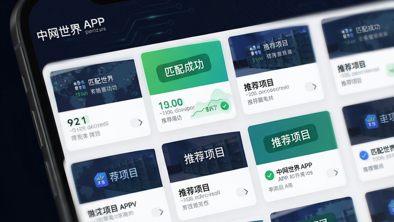 ����Ϊ���������硱APP�ڵ���Ŀƥ����棬����չʾ��Ƭʽ�б����Ű�������򣬷��Ϊ�Ƽ���UI��ƣ�ϸ����ʾ��ƥ��ɹ��������Ƽ���Ŀ�����������ʸ��壬�ɾ����޶���Ԫ��