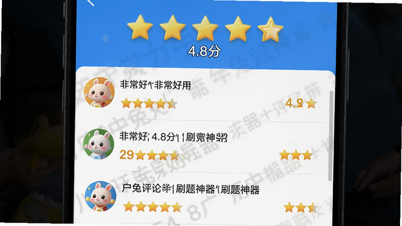 小兔驾考应用评分界面,主体为五星评分图标和用户评论列表,布局呈垂直滚动结构,风格真实生动,细节展示多条正面评价和高分数字,画质清晰,干净,无多余元素,界面文字显示