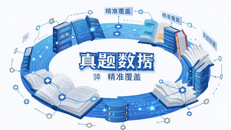 主体为抽象的数据流与书本结合的视觉图,布局呈环绕状,排版具有科技感,风格扁平化,细节展示数据节点连接,画质清晰,干净,文字包含