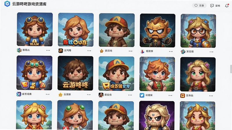 云游咚咚游戏资源库界面预览,主体为网格状排列的游戏封面图,布局整齐,风格为游戏社区风,细节包含各类游戏图标,画质清晰,干净无多余元素