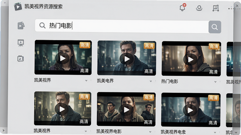 凯美视界资源搜索界面,顶部搜索栏输入