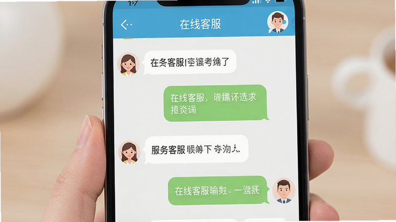 客服聊天界面截图,展示对话气泡与服务人员头像,主体为手机屏幕,布局上下滚动,排版流畅,风格亲切友好,细节柔和,画质高清,干净,无多余元素,文字包含