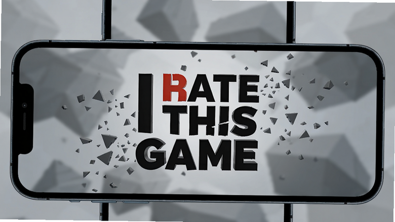 ��������Ϊ�ֻ���Ļ����ʾ��I hate this game����ϷLogo��������ģ���Ļ�ɫ���󼸺�ͼ�Σ�����ɫ�������Լ����Ļ�����д����Ӣ�ı��⣬��Χ�������������Ƭ��Ч�����Ϊ�ִ��������壬ϸ�����������ʸ��壬�ɾ��޶���Ԫ��