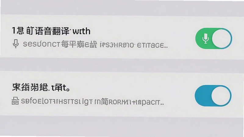 主体为手机设置界面截图,显示出境通语音翻译的权限设置页面,高亮显示麦克风和存储权限开关,布局垂直列表,排版清晰,风格系统原生UI,细节包含开关按钮和权限描述,画质清晰,干净,无多余元素