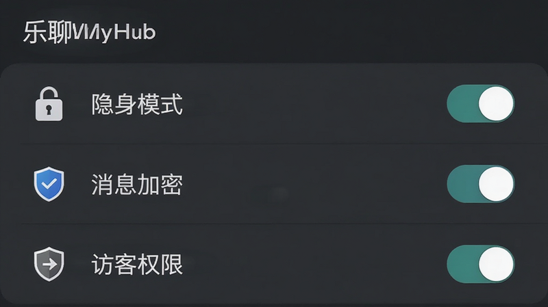 主体为乐聊MyHub隐私设置界面,布局为列表形式,包含
