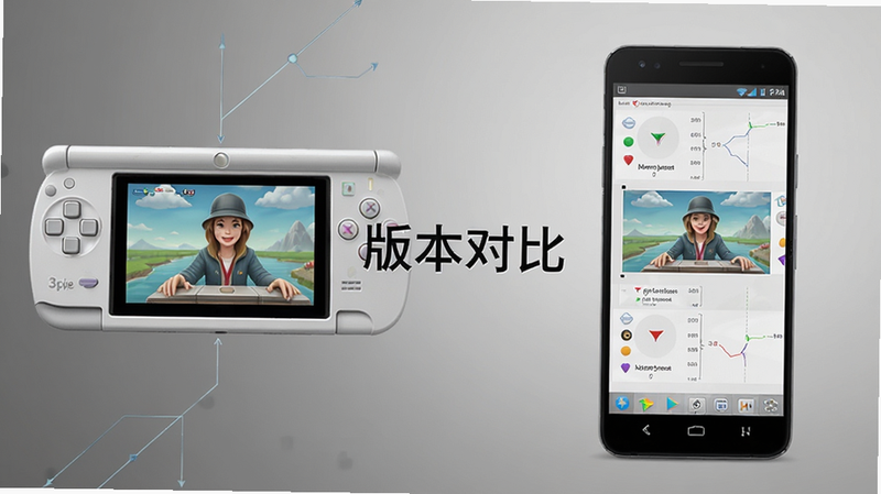 对比图,左侧显示3ds掌机屏幕画面,右侧显示安卓手机屏幕画面,中间显示文字