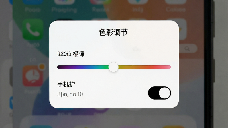 手机护眼色彩模式选择界面,主体为设置弹窗,布局卡片式,风格简约,细节显示色彩滑块与黑白开关,画质高清晰,干净,无多余元素,文字包含