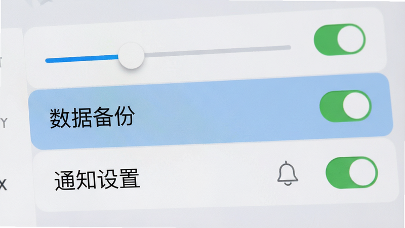 主体为 LoveUnholyc 应用设置界面的特写,布局为列表式结构,重点高亮“数据备份”与“通知设置”选项,背景为浅灰色,文字清晰可读,风格为扁平化设计,细节处有滑块与开关图标,画质清晰,无杂乱元素