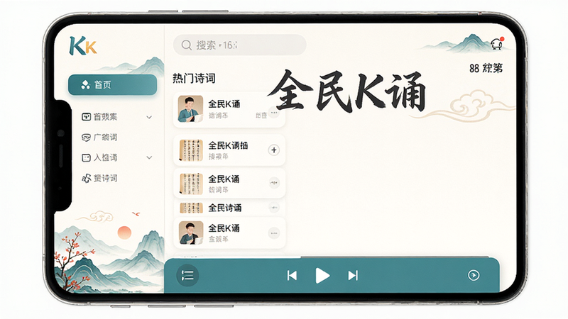 ����Ϊȫ��K��APP����ȫ��ͼ�����ֲ�����ർ�����Ҳ��������Ű棬���Ϊ���¼�Լ�Ĺ���UI��ƣ�ϸ�ڰ�������������ʫ���б����ײ����ſ�����������������ʾ
