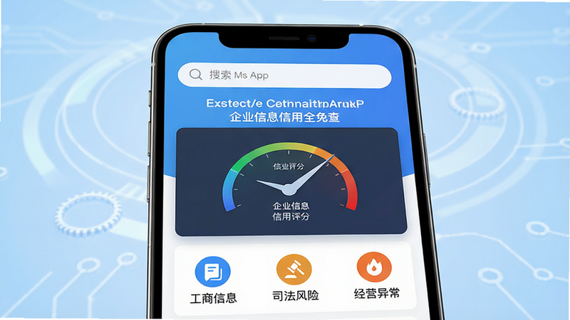 ����Ϊ�����ֻ���Ļ��д��������ʾ����ҵ��Ϣ����ȫ��顱App���棬����Ϊǳ��ɫ����Ƽ��磬���ּ�࣬������ʾ�������м�չʾ��ҵ���������Ǳ��̣��ײ����С�������Ϣ������˾�����ա�������Ӫ�쳣����������ͼ�꣬��������������ִ�����ϸ�ھ��£����廭�ʣ��ɾ�������