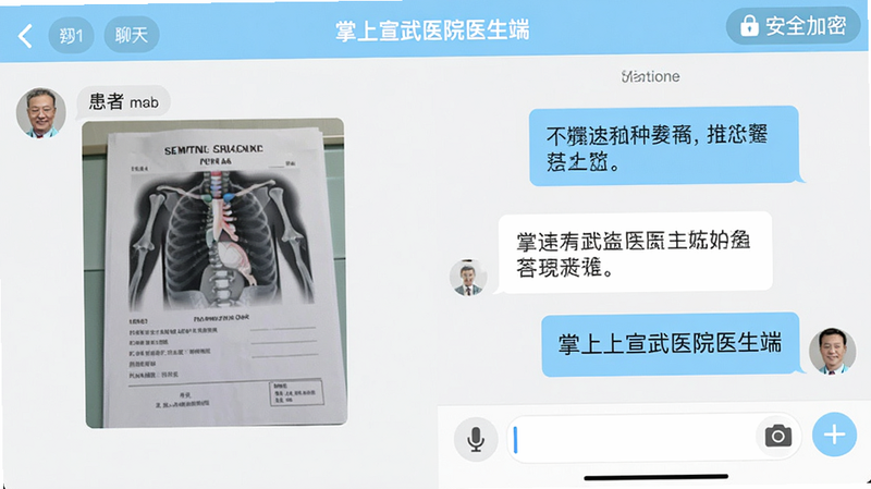 ����������ҽԺҽ���ˡ�ҽ��������棬�����ʾ���߷��͵�һ�ż�鵥ͼƬ���Ҳ���ʾҽ���ظ����������ݣ�������ɫ�ֱ�Ϊǳ���Ͱ�ɫ���ײ������������˷�ͼ������ͼ�꣬�������Ͻ���ʾ����ȫ���ܡ���ʶ������ɫ�����£����ֶԳƣ����ֹ�ͨ�ı���밲ȫ��������������ˮӡ��