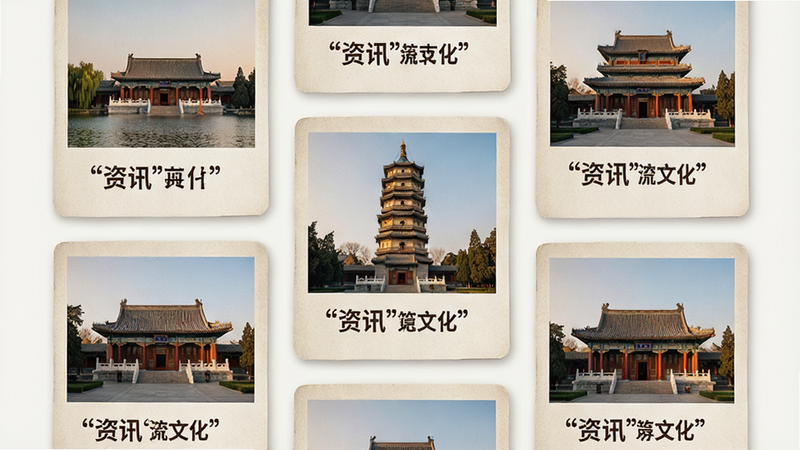 主体为资讯与文化展示图,布局采用瀑布流卡片设计,每张卡片包含一张北大标志性建筑图片(如未名湖、博雅塔)和一行标题文字。风格为杂志排版风,细节处有纸张纹理质感,色调温暖庄重,画质高保真,干净背景,文字加引号“资讯”、“文化”。