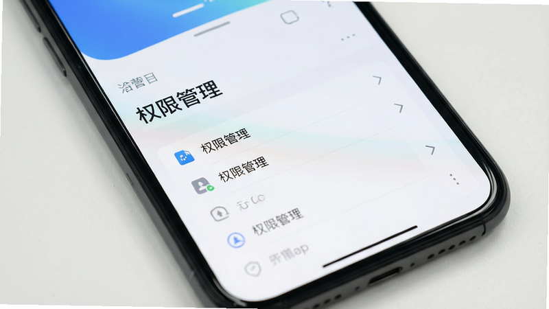 主体为手机设置界面,展示权限管理页面,布局清晰,风格简洁现代,细节明确,画质清晰,干净,无多余元素,文字为