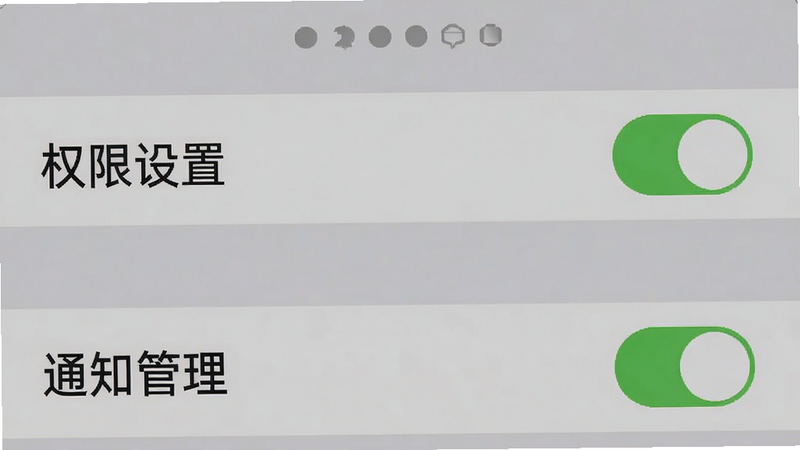 长寿美APP设置界面教程,手机屏幕显示权限管理页面,布局列表式排版,简洁风格,灰色背景,细节展示开关状态,高清截图,文字显示