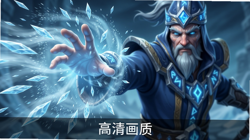 主体为法师释放冰霜风暴技能的特写镜头,布局聚焦于技能特效与角色动作,排版突出视觉冲击力,风格为冰蓝色调魔幻风,细节展示冰晶粒子效果,画质超清,干净无背景干扰,文字“高清画质”位于底部