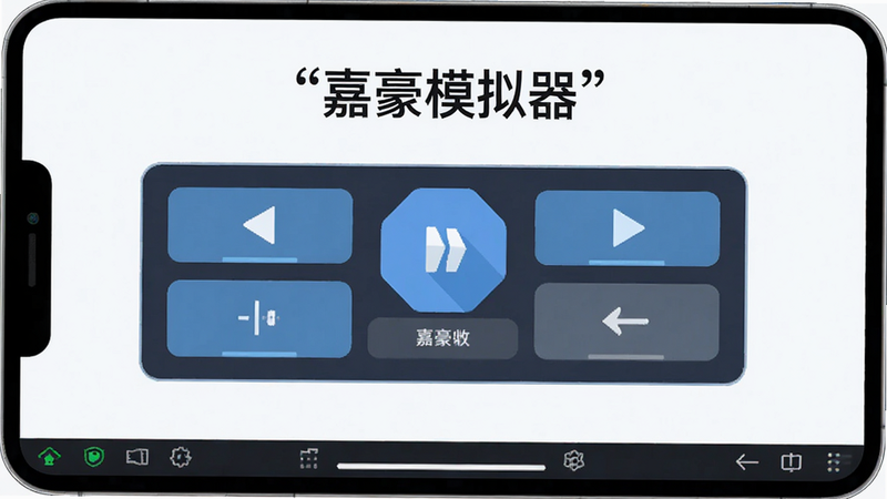 主体为嘉豪模拟器APP界面全屏展示,布局居中,顶部显示“嘉豪模拟器”标题,中部为核心控制按钮区域,底部为状态栏,风格为现代扁平化科技风,细节清晰,画质高清,干净无多余元素,文字“嘉豪模拟器”加引号