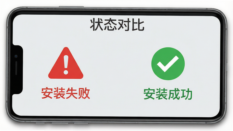 画面展示手机屏幕界面,屏幕上显示一个红色的警告标志和文字