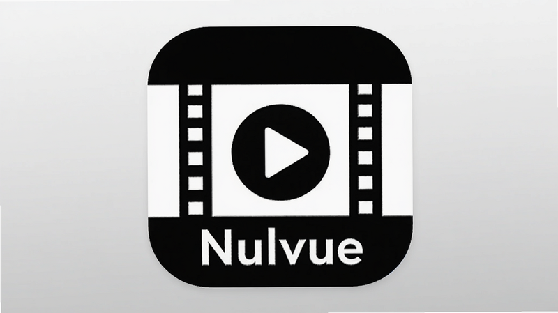 ����ΪNulvue��׿Ӧ��ͼ�꣬���־��У��Ű��࣬����ִ���ƽ����ϸ����ʾͼ���ڲ�Ϊ�ڰ׶Աȵ���Ƶ���Ű�ť�뽺ƬԪ�أ�����8k���壬�ɾ��޶���Ԫ�أ�����Ϊ��͵�ǳ��ɫ���䣬����'Nulvue'�����ɼ�