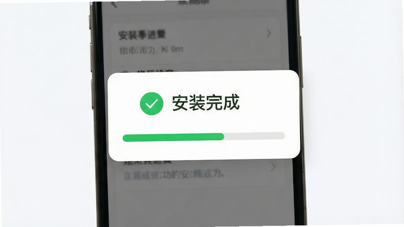 ����Ϊ�ֻ���װ���������棬����Ϊ���뵯�����Ű��࣬����ִ�UI��ϸ����ʾ��ɫ�Թ���'��װ���'���֣����ʸ��壬�ɾ�����������'��װ�ɹ�'�����ɼ�