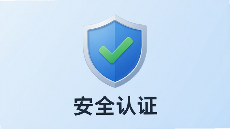 手机安全盾牌图标,绿色对勾标记,背景为浅蓝色渐变,文字“安全认证”清晰可见,布局简洁,风格专业,画质高清,干净,无多余元素