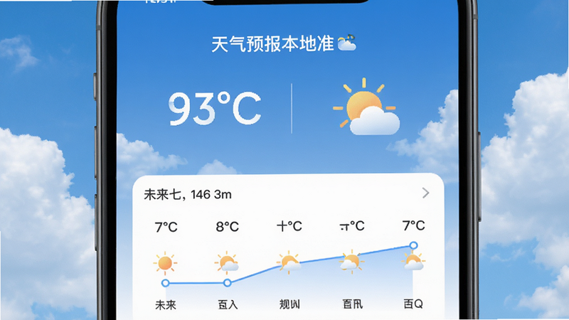 ����Ϊ�ֻ���Ļ���棬չʾ������Ԥ������׼��APP��ҳ������Ϊ������ƣ�����������������ʾ��ǰ�¶�������ͼ�꣬�·�Ϊδ����������ͼ���Ű����ִ������������Ȼ��ϸ�ڰ���ϸ΢���Ʋ����������ʸ��壬�ɾ����޶���Ԫ��