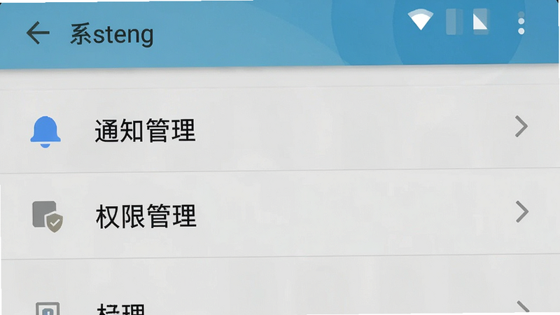主体为手机系统设置界面截图,高亮显示“通知管理”和“权限管理”选项,背景为浅灰色,文字清晰可见,布局符合安卓系统标准设计,风格简洁实用,细节准确,画质高清,干净,无多余元素