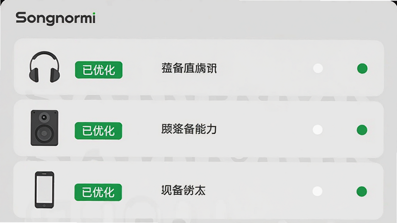 ������Songnormi���豸ʶ���б����棬�����ʾ�����豸ͼ������������䡢�ֻ����Ҳ��Ӧ��ʾ�豸������״ָ̬ʾ�ƣ�����Ϊ�б�ʽ�Ű棬���Ϊ��ƽ����ƣ�ϸ�ڴ�ÿ���豸������ɫ�ġ����Ż�����ǩ�����ʸɾ�������ǳ��ɫ���޶���Ԫ�أ�ֱ��չʾ���豸��������
