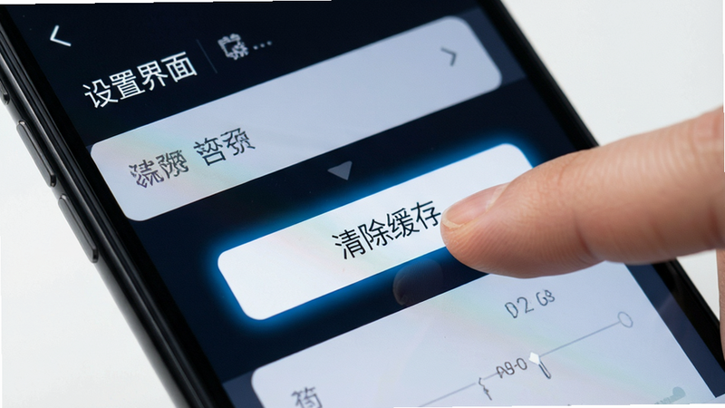 主体是手机屏幕显示游戏设置界面,手指正在点击