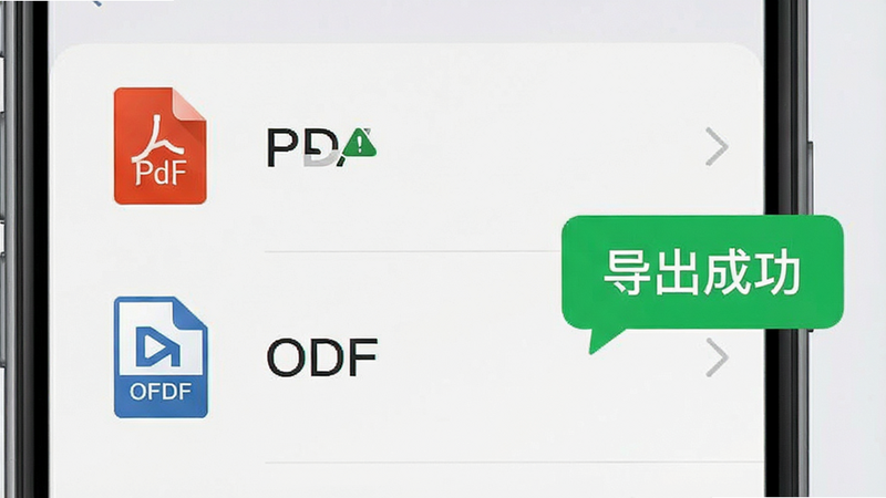 手机屏幕显示文件列表界面,图标分别为PDF和OFD文件,旁边有绿色的