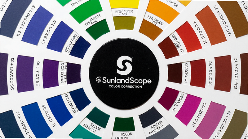 һ��ɫ�����̵���дͼ��������SunlandScope��Logo����Χ������������׼ȷ��RGBɫ�飬���ֳʷ���״���Ű��Ͻ������Ϊ�������壬ϸ�ڴ���ʾɫ����ֵ��ǩ�����ʸ��壬�ɾ����޶���Ԫ�أ�����