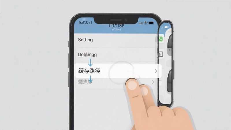 教程示意图,展示手机屏幕上的设置界面,手指图标指向