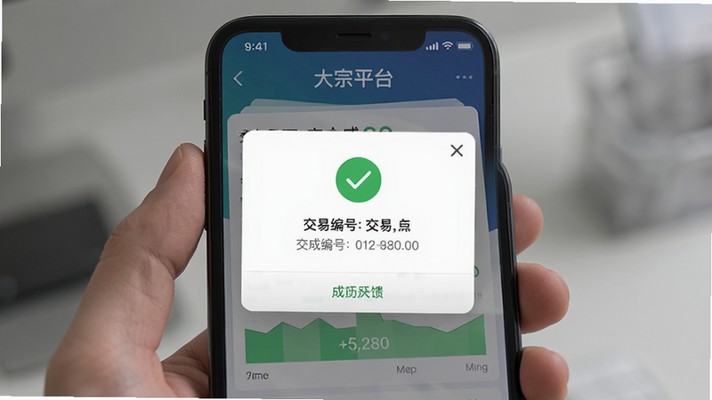 ����Ϊ�ֻ����棬��ʾ������ƽ̨���Ľ��״�ϳɹ�ҳ�棬����Ϊ���ĵ�����ʾ���Ű��࣬���Ϊ�ɹ�������ϸ�ڰ�����ɫ�Թ�ͼ���뽻�ױ�ţ����ʸ��壬�ɾ����޶���Ԫ��