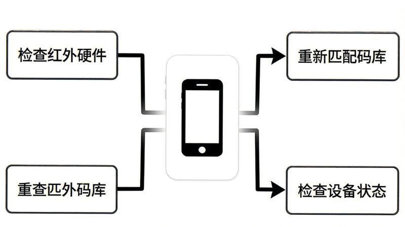 生成一张故障排除流程图,中心是手机图标,分支指向