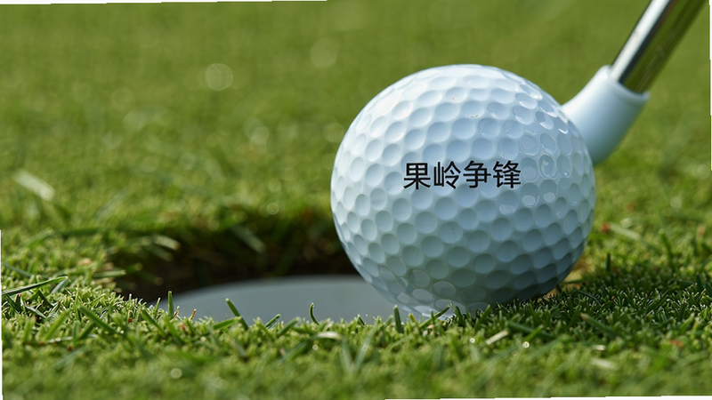 主体为高尔夫球在果岭上滚动的特写,布局聚焦于球与洞口的互动,背景虚化显示绿色草地,风格微观摄影质感,细节展现草纤维纹理和球体光泽,画质超清,干净,无多余元素,文字包含