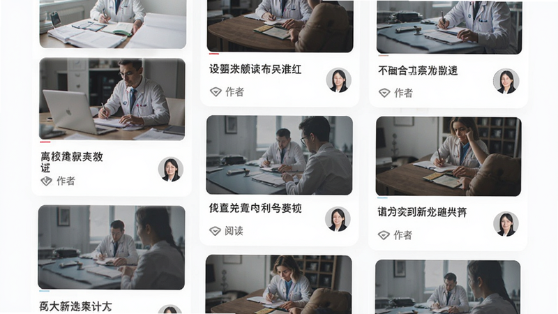 主体为全诊APP的文章列表页,布局为瀑布流展示,每篇文章配有缩略图与标题,风格专业严谨,细节包含阅读量标识与作者头像,画质精致,干净无多余元素