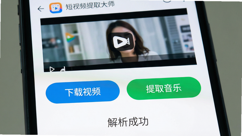�ֻ���Ļ��д����ʾ������Ƶ��ȡ��ʦ��APP�Ľ����ɹ�ҳ�棬�Ϸ�����Ƶ����ͼ���м���������ť������ǡ�������Ƶ�����ұ��ǡ���ȡ���֡�����ť��ɫ�ֱ�Ϊ��ɫ����ɫ���·���ʾ�������ɹ�����������������ֱ�ۣ��û��Ѻã���ƽ����Ʒ��ɫ�ʺ�г���޸��ӱ�����ͻ����������ԣ��߷ֱ��ʽ�ͼ