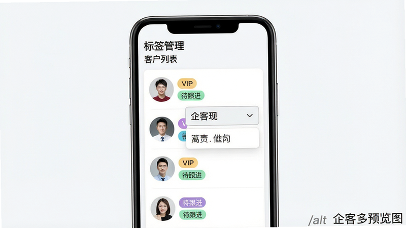 ��Ͷ�ͻ���ǩ����������ʾ������Ϊ�ֻ���Ļ��չʾ�ͻ��б����棬ÿ���ͻ�ͷ���Դ��в�ͬ��ɫ�ı�ǩ����