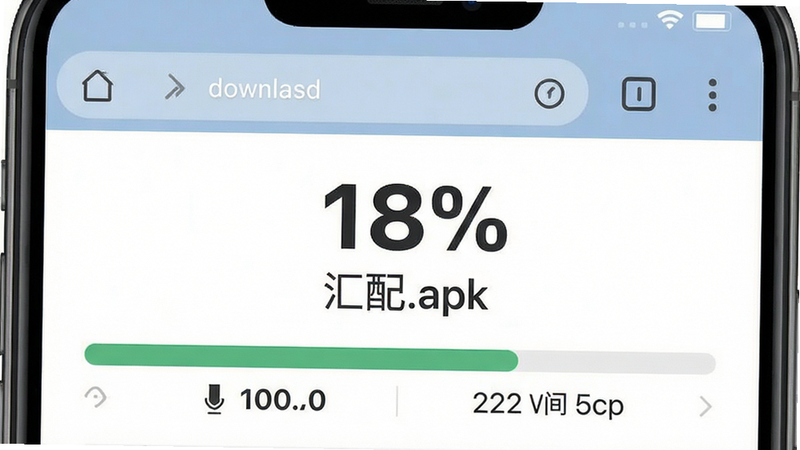 手机下载进度条界面,主体为浏览器或下载管理器,布局简洁,排版突出进度百分比和文件名,风格扁平化,细节包含下载速度、剩余时间,画质高清,干净,文字内容: