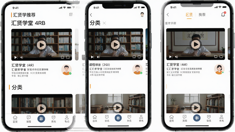 ����Ϊ����ѧ��App����ȫ��ͼ����������չʾ��ҳ�γ��Ƽ������ർ�������ײ��˵������Ű��������򣬷���Լ�ִ���ƽ����ƣ�ϸ�ڴ����ָ�����Ƶ����ͼ���û�ͷ�����ְ���