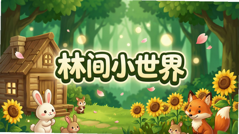 һ����������������Ϸ����������������ï�ܵ���ɫɭ�ֱ�����ǰ���Ǿ��µ�ľ��С�ݡ�ʢ�������տ���ͼ�ֻ�ɰ��Ŀ�ͨ��������ӡ����꣩������������Ŀ��չʾ��ϷLogo���ּ�С���硱����Χ��׺����͵Ĺ�ߺ�Ʈ��Ļ��ꡣ����ɫ����ů��ɫ���װ�ɫΪ������ͼƽ�⣬ϸ�ڷḻ�����ʸ��壬�޶���ˮӡ�������ܰ���ʡ�